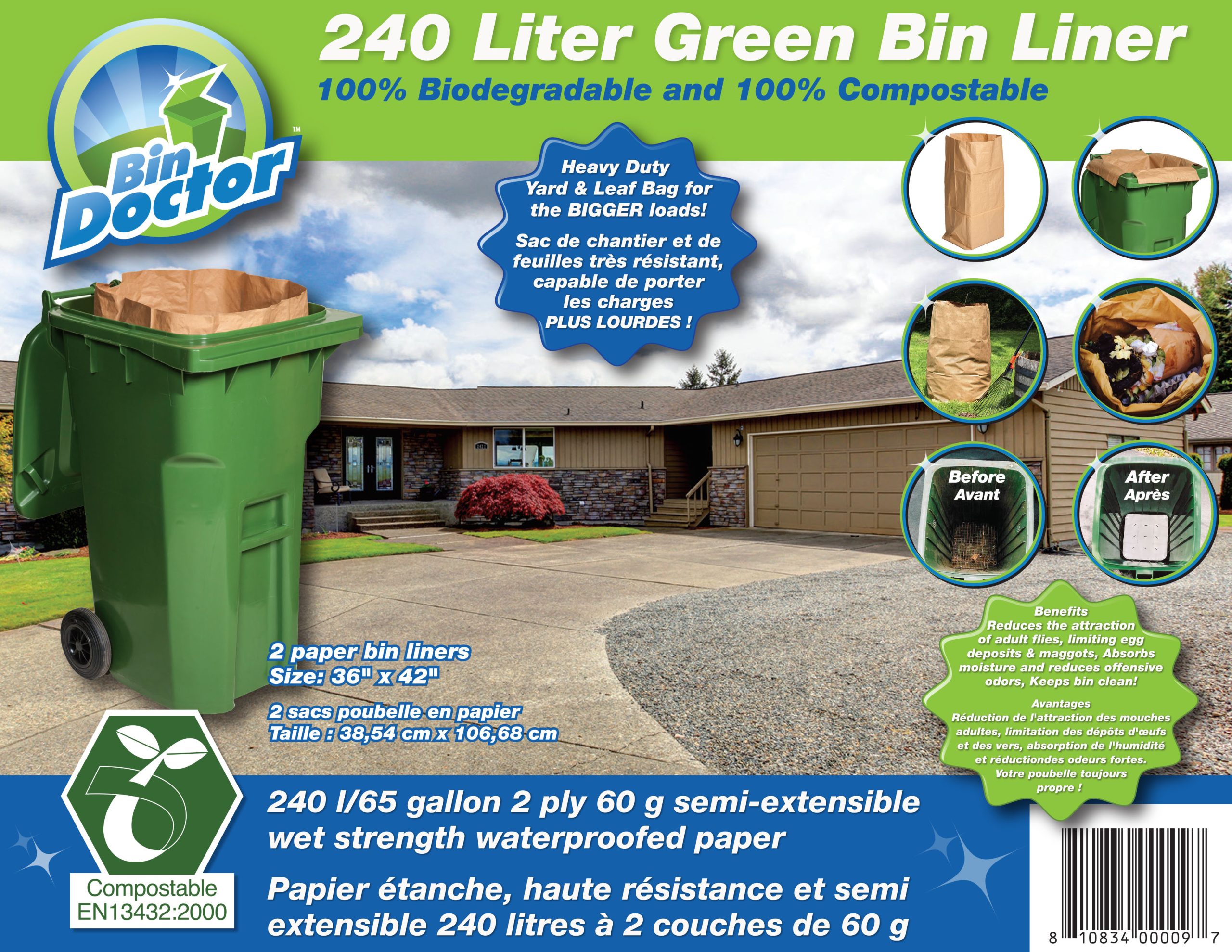 240 litre Green Bin liner package art