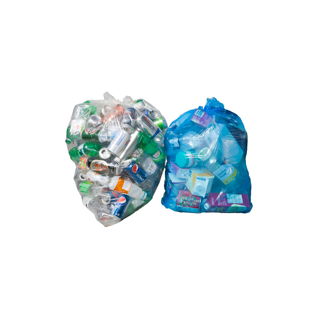 Two recycling bags filled with waste isolated on white background