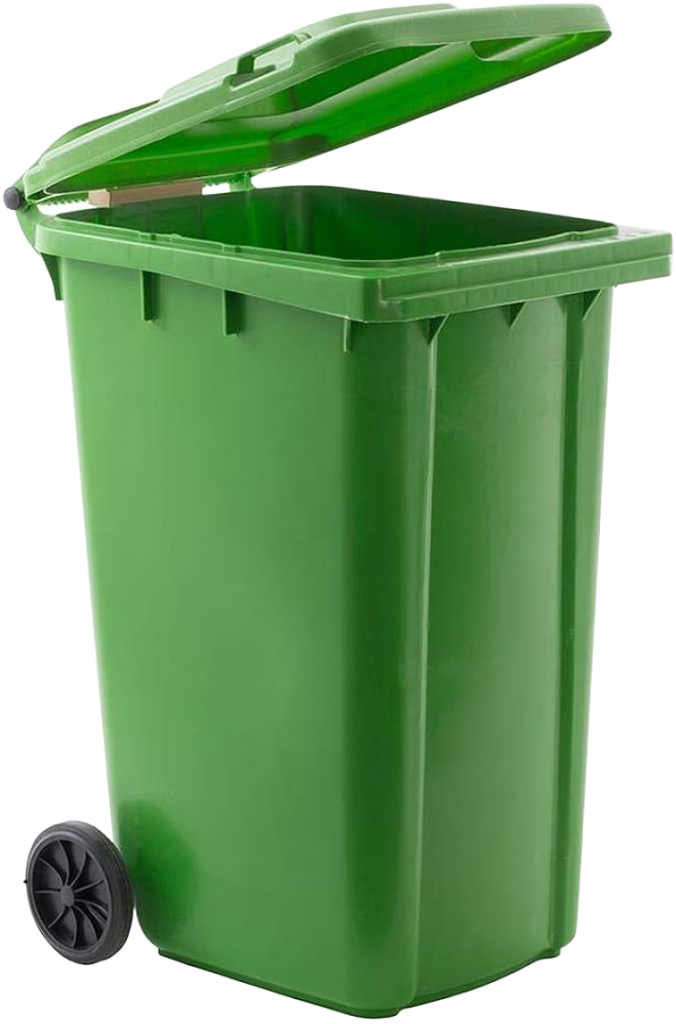 Green compost bin with slightly open lid